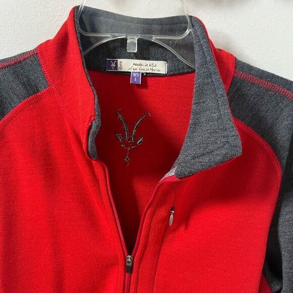 ibex Two Toned Merino Wool Full Zip Jacket in Red and Grey L NWOT - Picture 2 of 13